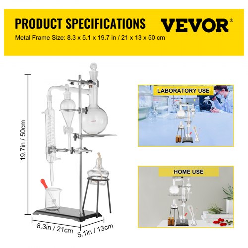 500ML Distillation Apparatus Lab Glassware Kit Stable Good Sealed W/ Condenser