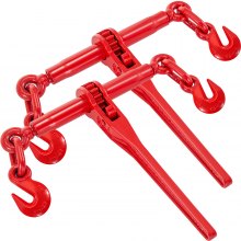 VEVOR 9215LBS 3/8" - 1/2" ratelband, 9,215 lbs, veilige werklast, G70 haak en verstelbare lengte, voor kettingen van klasse 70-80, vastsjorren, transport, slepen, 2 stuks, rood