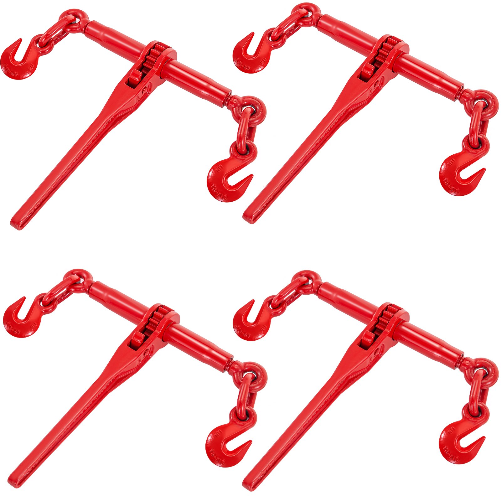 Chain Binder 3/8in-1/2in, Ratchet Load Binder 9215lbs Capacity, Ratchet Lever Binder with G70 Hooks, Adjustable Length, Ratchet Chain Binder for Tie Down, Hauling, Towing, 4-pack in Red
