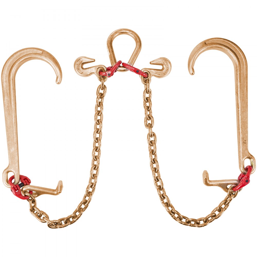 VEVOR G80 V Bridle Chain, 5/16" x 2' Towing Chain Bridle with 15" J Hooks, T Hooks & Grab Hooks, Heavy Duty Transport Chain Bridle with 10800 lbs Safe Working Load for Flatbed Truck Wrecker Recovery