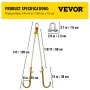 VEVOR J Hook Chain, 3m x 8mm Bridle Tow Chain, G80 Bridle Transport Chain, Alloy Steel Chain with 2 G70 J Hooks, 4200kg Tow Hook for Trucks, J Hook Tow Straps 2 Pack