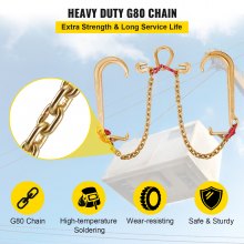 VEVOR J-haakketting, 3mx8mm hoofdstelsleepketting, G80 hoofdsteltransportketting, ketting van gelegeerd staal met 2 G70 J-haken, 4200kg vrachtwagentrekhaken, J-haaksleepriemen 2 stuks