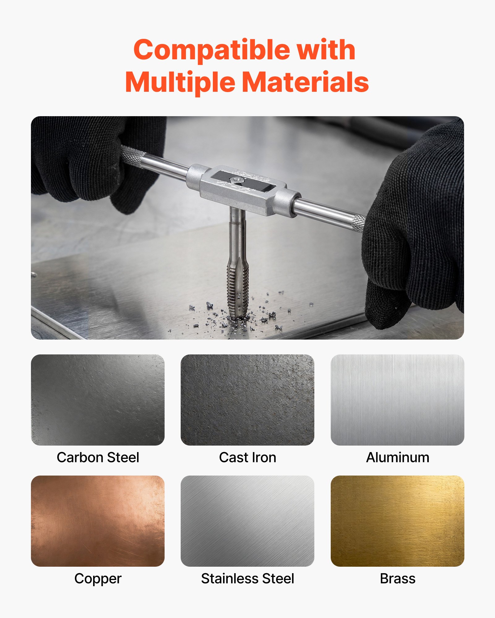 VEVOR 60-delige tap- en snijset, metrische en SAE-maten M3 tot M12, nr. 4 tot 1/2 inch, met grove en fijne tappen en snijplaten, sleutel en draagtas.