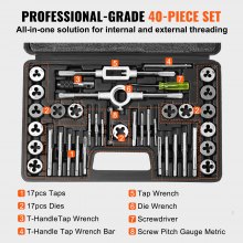 VEVOR thread cutter set machine taps 40 pieces, core hole drill thread cutting set bearing steel machine thread cutting incl. 17 x taps, 17 x punching dies carrying case metric