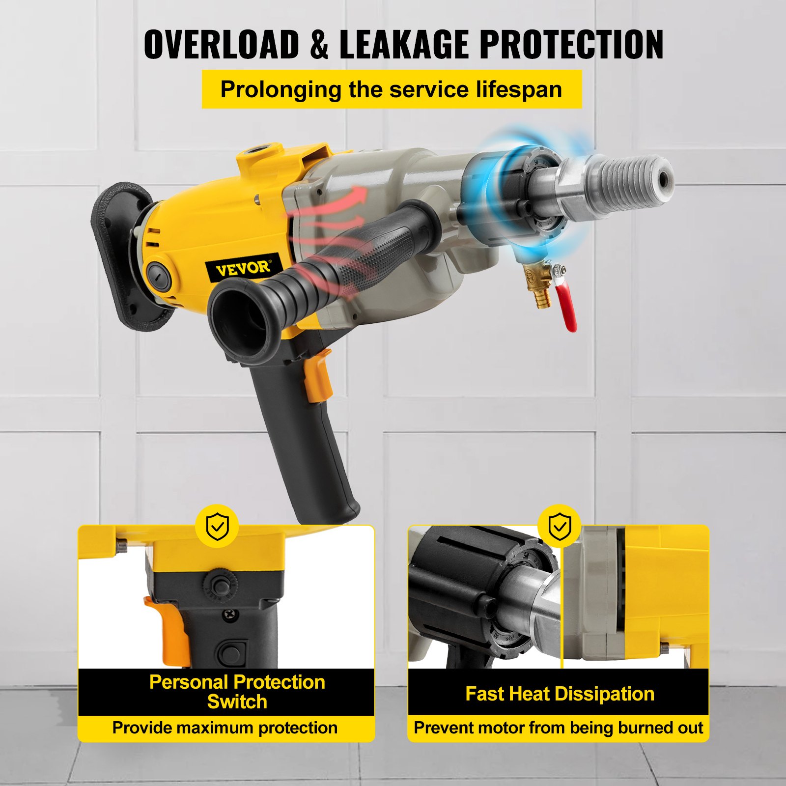 VEVOR Driller Diamantboormachine Handbediende Betonboormachine 7in 2180W 220V voor Beton