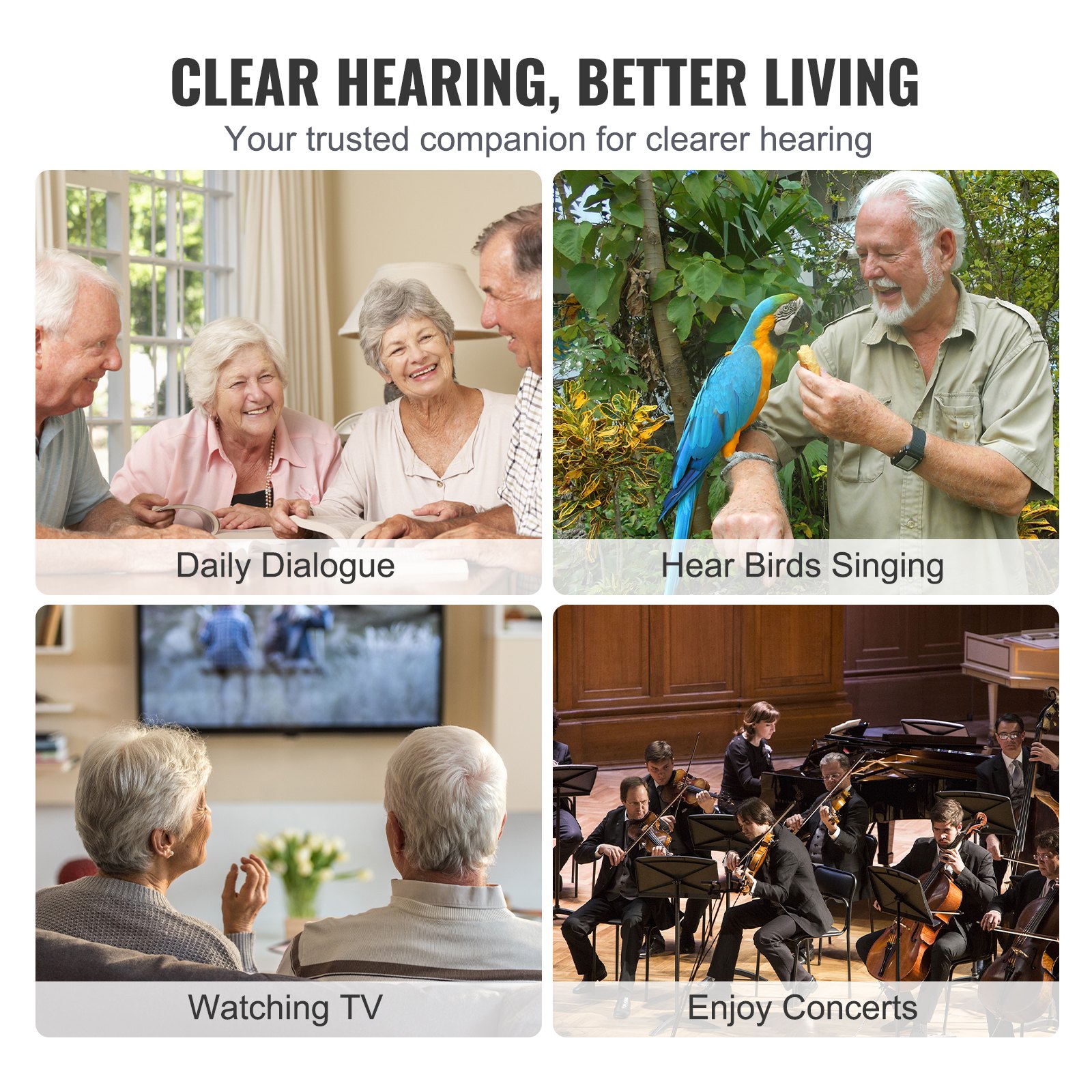 VEVOR Hearing Aids for Senior Rechargeable Hearing Amplifiers & 8 Pair Ear Domes