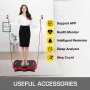 VEVOR Fitness Vibration Plate with LCD Fitness Mat 3 Levels Massage Remote Bluetooth USB Music Smart Watch Fitness Machine for Home and Office with Useful Accessories Red