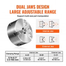 VEVOR 3-Jaw Lathe Chuck, 6'', Self-Centering Lathe Chuck, 0.14- 6.3 in/3.5-160 mm Clamping Range with T-key Fixing Screws Reversible Jaws, for Lathe 3D Printer Machining Center Milling Drilling Machin