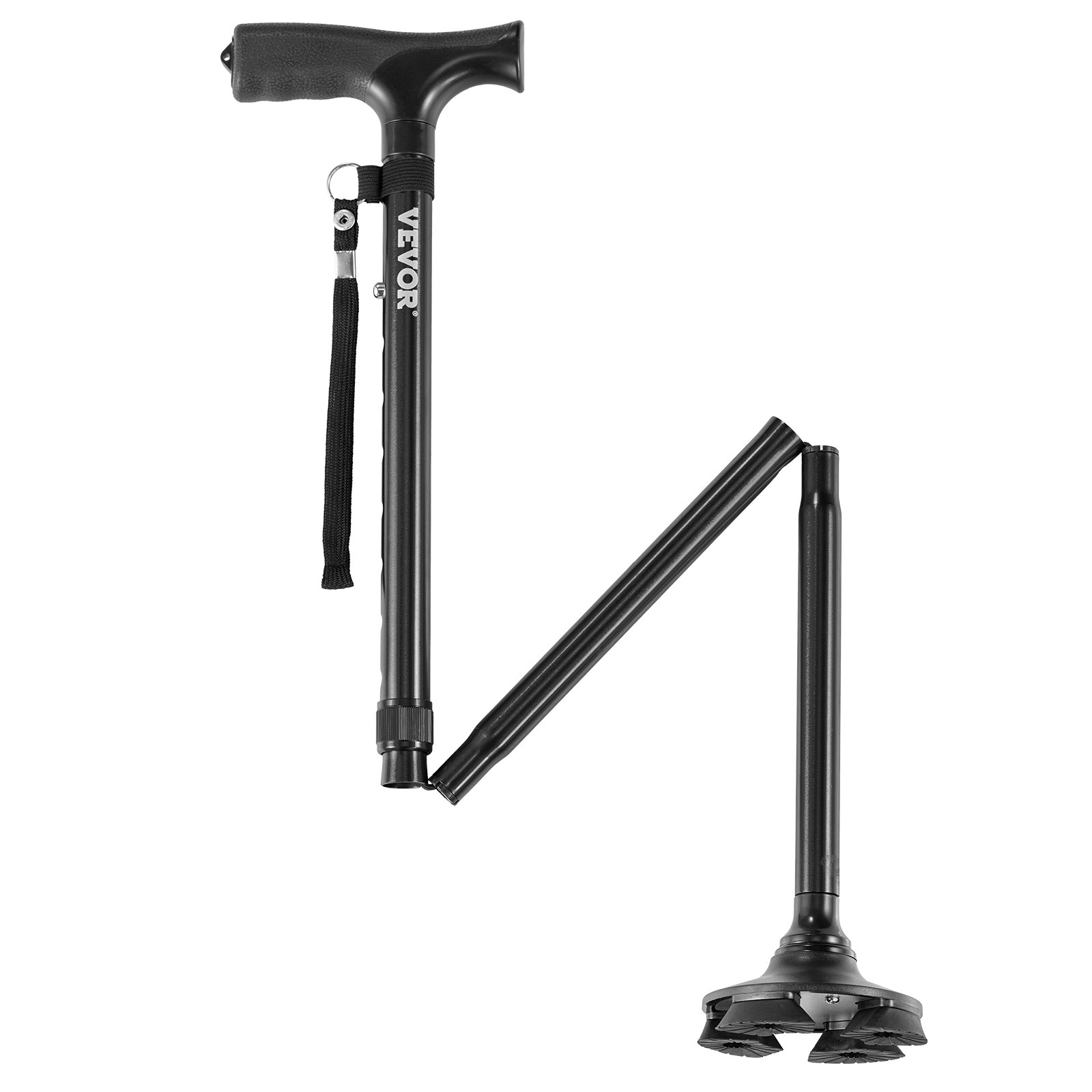 VEVOR wandelstok, opvouwbare wandelstok met 8-traps hoogteverstelling (770-940 mm), lichtgewicht en draagbaar aluminium loophulpmiddel voor senioren en volwassenen, draagvermogen 113 kg (zwart)