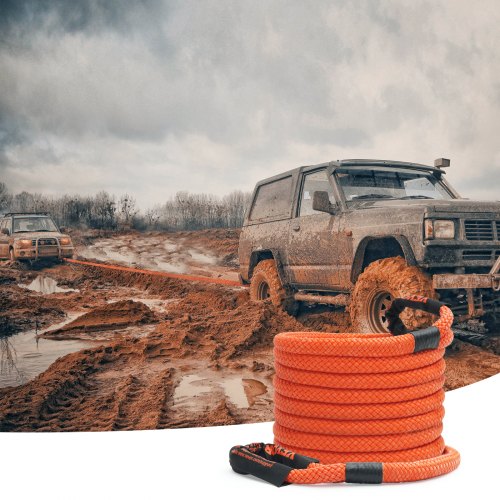 GODIAG Kinetic Recovery Rope 1 × 30ft (55000 lbs) Heavy Duty Sleepriem met 2 zachte sluitingen, offroad herstelkit voor vrachtwagen, jeep, ATV, UTV, tractor