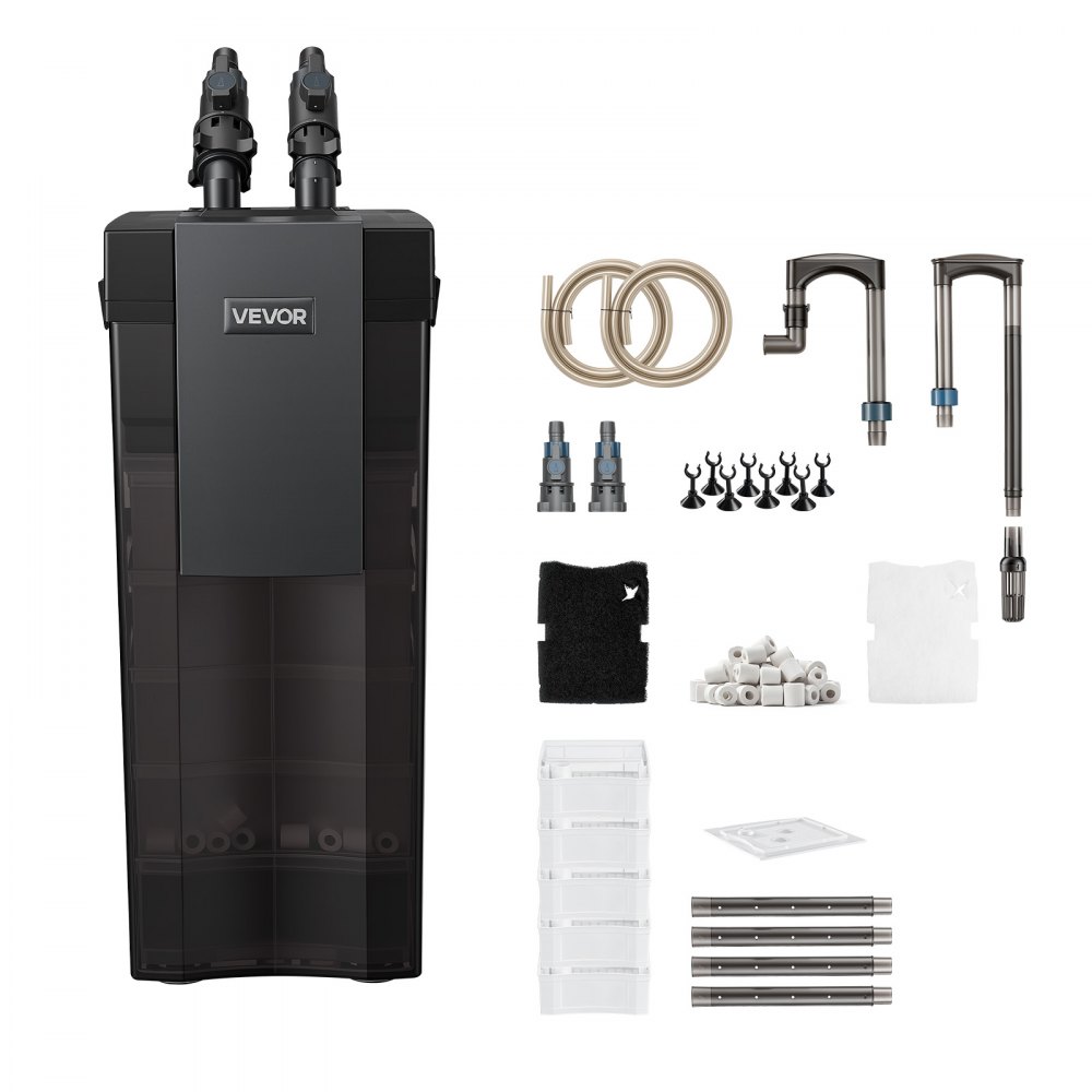 VEVOR Aquarium Extern Filter, Max. 2000 l/u, 5-traps aquariumfilter, IPX4, extern filtersysteem voor circulatie en reiniging van aquariums en vissenbakken, instelbare doorstroomsnelheid, 473–568 l, 5x overloopbeveiliging