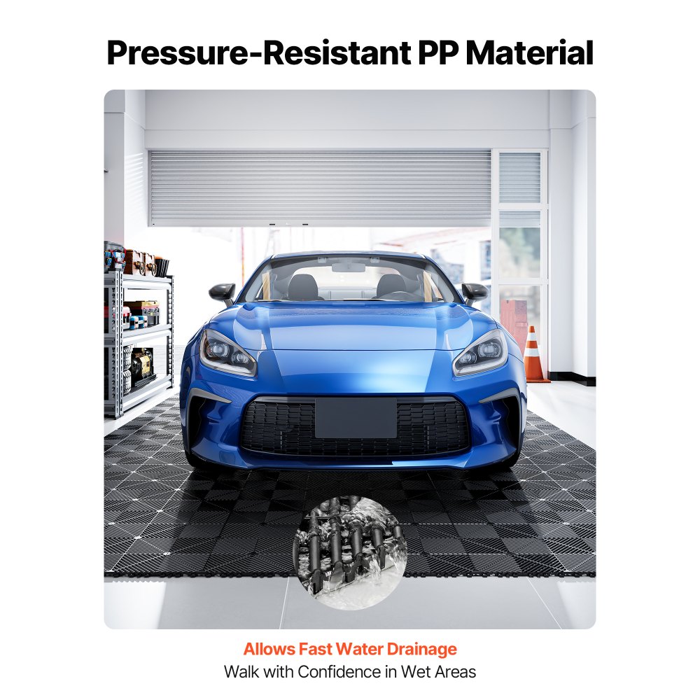 VEVOR in elkaar grijpende drainage matten (set van 50 stuks) 31 x 31 cm, garagevloertegels, antislip kliktegels van PP, modulaire garagevloer voor badkamer, keuken, zwembad, buitenruimtes, zelfdrainerend, zwart