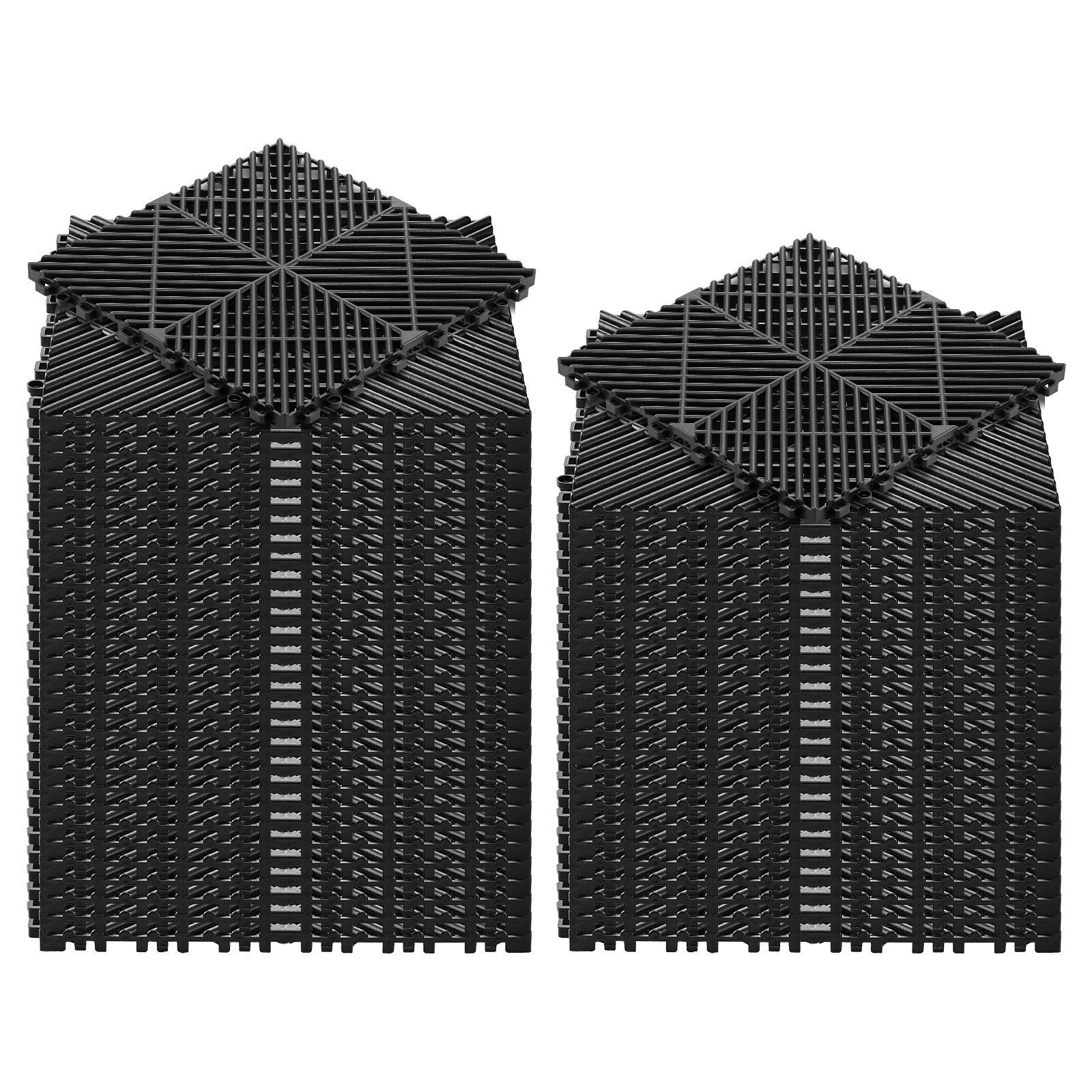 VEVOR Interlocking Drainage Mats, 12" x 12", Modular Garage Flooring Tiles, Non-Slip PP Drainage Floor Tiles, Self-Draining, Easy Installation, for Bathroom, Kitchen, Pool & Outdoor, Black, 55 Pack