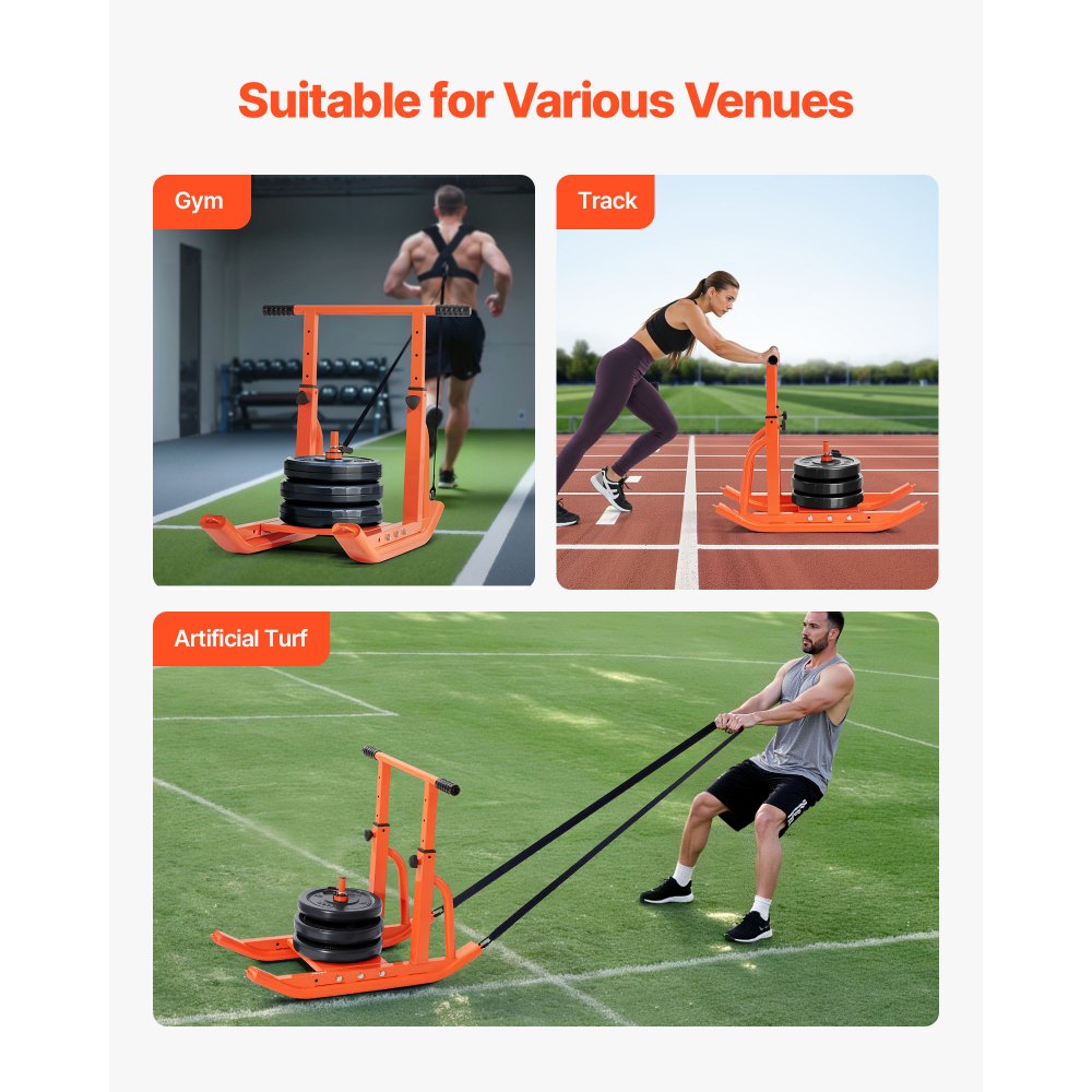 VEVOR Gewichtsslee Power Sled Krachttrainingslee met verstelbare handgreep om de snelheid te verbeteren bij atletische oefeningen, compatibel met 25/51 mm gewichtsschijven