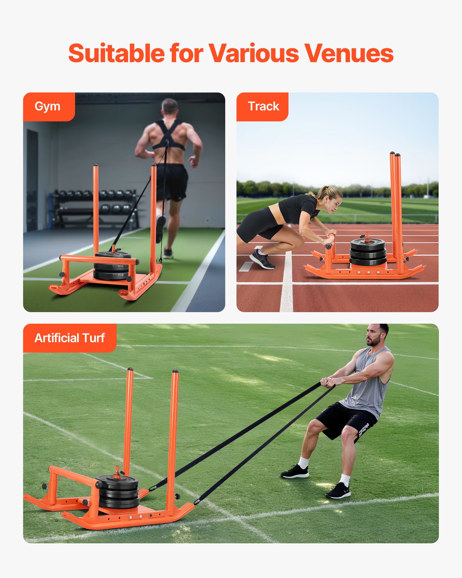 VEVOR Gewichtsslee Power Sled Krachttrainingslee om de snelheid te verbeteren bij atletische oefeningen, Fitnessapparaat met handvat, Compatibel met 25/51 mm gewichtsschijven, Oranje