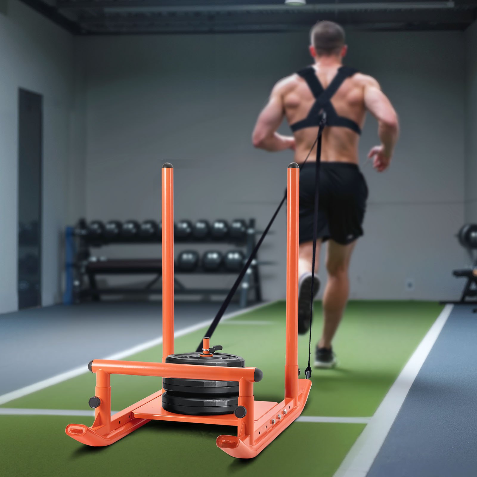 VEVOR Gewichtsslee Power Sled Krachttrainingslee om de snelheid te verbeteren bij atletische oefeningen, Fitnessapparaat met handvat, Compatibel met 25/51 mm gewichtsschijven, Oranje