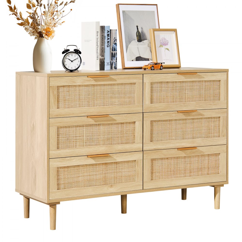 VEVOR Rattan Drawer Dresser Natural Rattan Closet Dresser 6 Drawers for bedroom