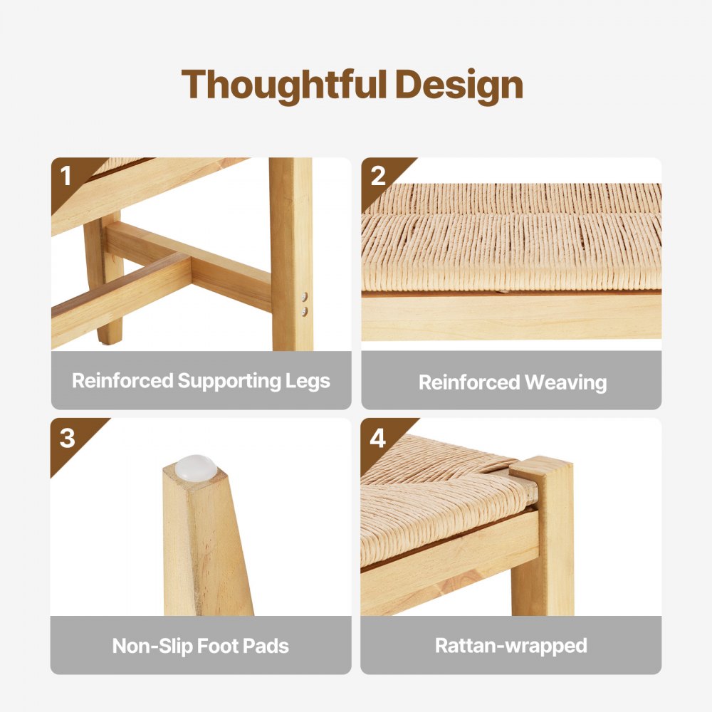 VEVOR Rotan Bank, Entree Bank, Tuinbank 1015 x 380 x 455 mm met Eikenhouten Poten, Halbank, Boho Bank met Handgevlochten Rotan, voor Woonkamer, Slaapkamer, Hal, Balkon