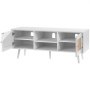 VEVOR Rotan TV-meubel, TV-kast Boho TV-meubel voor 140 cm TV, Retro TV-meubel, Rotan TV-console met verstelbare planken en 2 deuren, voor Woonkamer, Mediaruimte, Wit