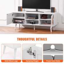 VEVOR Rotan tv-meubel, tv-meubel Boho tv-meubel voor 140 cm tv, retro tv-meubel, rotan tv-console met verstelbare planken en 2 deuren, voor woonkamer, mediaruimte, wit