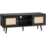 VEVOR Rattan TV Stand, Boho TV Cabinet for 55 inch TV, Mid Century Modern TV Stand, Rattan TV Console with Adjustable Shelfs for  Living Room, Media Room, Black