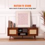 VEVOR Rattan TV Stand, Boho TV Cabinet for 55 inch TV, Mid Century Modern TV Stand, Rattan TV Console with Adjustable Shelfs for  Living Room, Media Room, Walnut