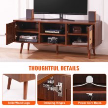 VEVOR Rotan tv-meubel, tv-meubel Boho tv-meubel voor 140 cm tv, retro tv-meubel, rotan tv-console met verstelbare planken en 2 deuren, voor woonkamer, mediaruimte, walnoot