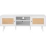 VEVOR Rattan TV Stand for 65 inch TV, Boho TV Stand with Rattan Door, Entertainment Center with Build-in Socket and USB Ports, Modern TV Console for Living Room, Media Room, White