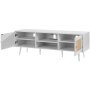 VEVOR Rattan TV Stand for 65 inch TV, Boho TV Stand with Rattan Door, Entertainment Center with Build-in Socket and USB Ports, Modern TV Console for Living Room, Media Room, White
