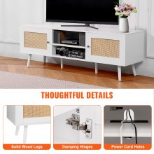 VEVOR Rattan TV Stand for 65" TV Boho TV Stand with Build-in Socket White