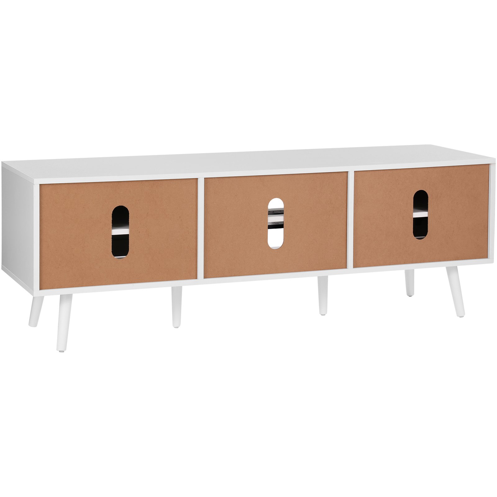 VEVOR Rattan TV Stand for 65 inch TV, Boho TV Stand with Rattan Door, Entertainment Center with Build-in Socket and USB Ports, Modern TV Console for Living Room, Media Room, White