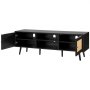 VEVOR Rotan TV-standaard voor 165 cm TV, Boho TV-standaard met rotan deur, TV-meubel met ingebouwde stopcontact en USB-poorten, Moderne TV-console voor Woonkamer, Mediaruimte, Zwart