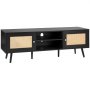 VEVOR Rotan TV-standaard voor 165 cm TV, Boho TV-standaard met rotan deur, TV-meubel met ingebouwde stopcontact en USB-poorten, Moderne TV-console voor Woonkamer, Mediaruimte, Zwart