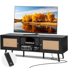 VEVOR Rattan TV Stand for 65" TV Boho TV Stand with Build-in Socket Black