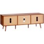 VEVOR Rotan TV-meubel, moderne tv-kast voor 165 cm tv, Boho rotan tv-meubel met ingebouwde stopcontact en USB-poorten, verstelbare planken voor woonkamer, mediaruimte, walnoot