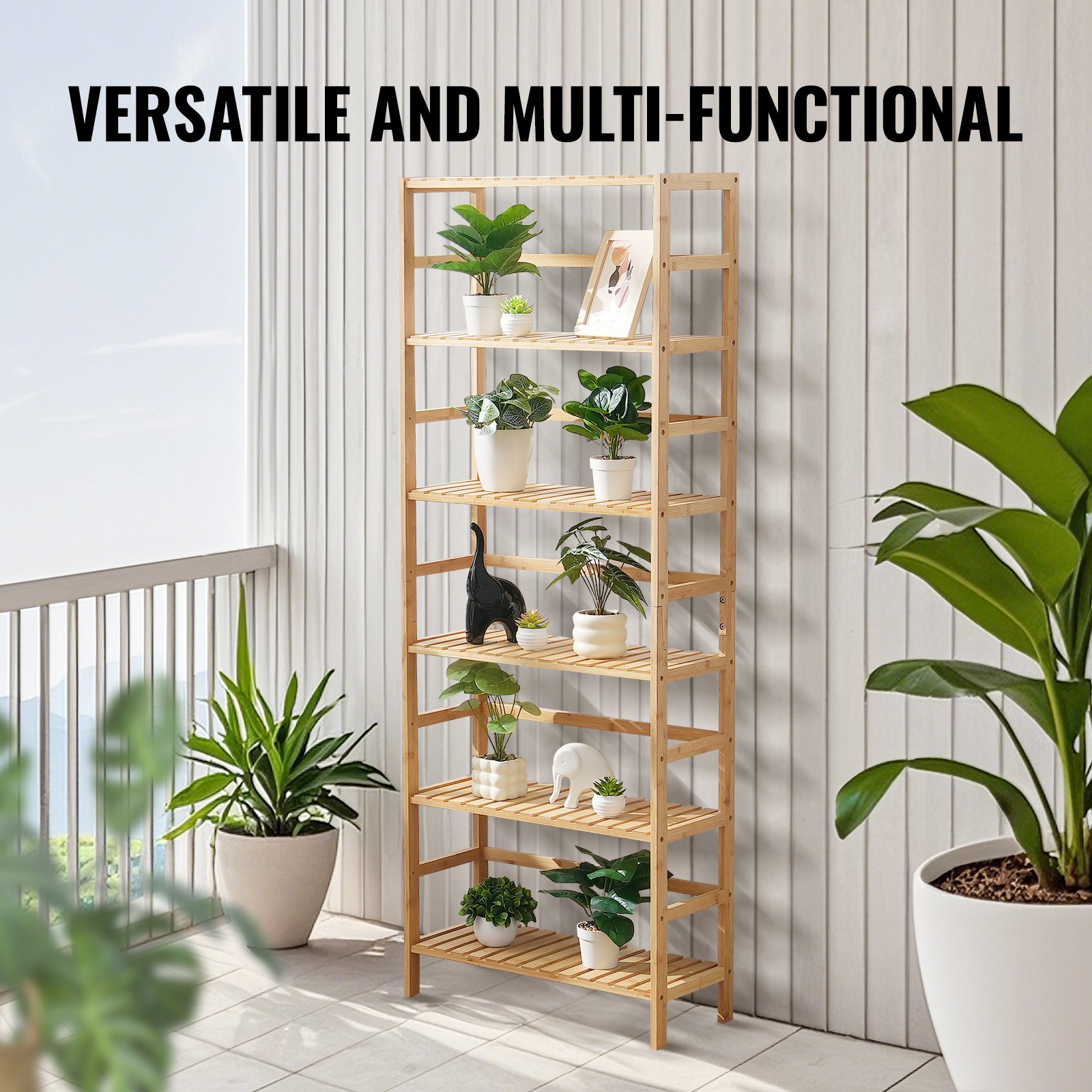 VEVOR 6-laags bamboe boekenkast, opbergrek, vrijstaande multifunctionele bloemen- en plantenstandaard, archiefrek, ideaal voor badkamer, slaapkamer, kantoor, studeerkamer, natuurlijke kleur
