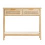 VEVOR rotan consoletafel met 2 lades, rotan haltafel met natuurlijke rotan schuifdeur, consoletafel voor woonkamer, studeerkamer, hal of tv-wand, natuurlijk