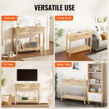 VEVOR rotan consoletafel haltafel decoratieve tafel 2 lades schuifdeur naturel