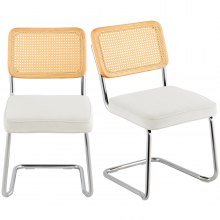 VEVOR rotan stoelen set van 2 moderne eetkamerstoelen gewatteerde fluwelen accentstoel met rotan rugleuning retro eetkeukenstoel voor woonkamer slaapkamer leeskamer wit