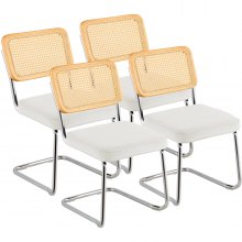 VEVOR rotan stoelen set van 4 moderne eetkamerstoelen gewatteerde fluwelen accentstoel met rotan rugleuning retro eetkeukenstoel voor woonkamer slaapkamer leeskamer wit