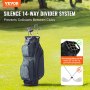 VEVOR golf cart bag with 14-way divider system to prevent club collisions on green grass.