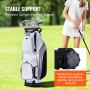 VEVOR golf cart bag with stable support frame, remains upright even on slopes, golfer in the background.