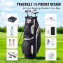 VEVOR golf cart bag with 13-pocket design holding clubs, tees, water bottle, gloves, and accessories.