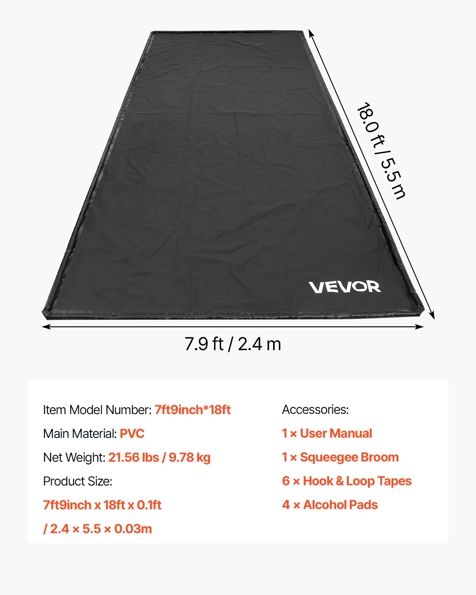 VEVOR PVC garagevloermat, antislip (2,4 x 5,5 x 0,03 m) met wisser, duurzame en waterdichte vloerbescherming tegen sneeuw, regen en modder, zwart