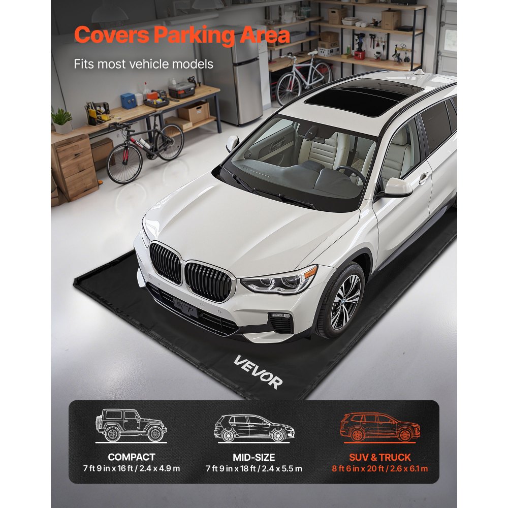 VEVOR PVC garagevloermat, antislip (2,6 x 6,1 x 0,03 m) met wisser, duurzaam en waterdicht, vloerbescherming tegen sneeuw, regen en modder, zwart