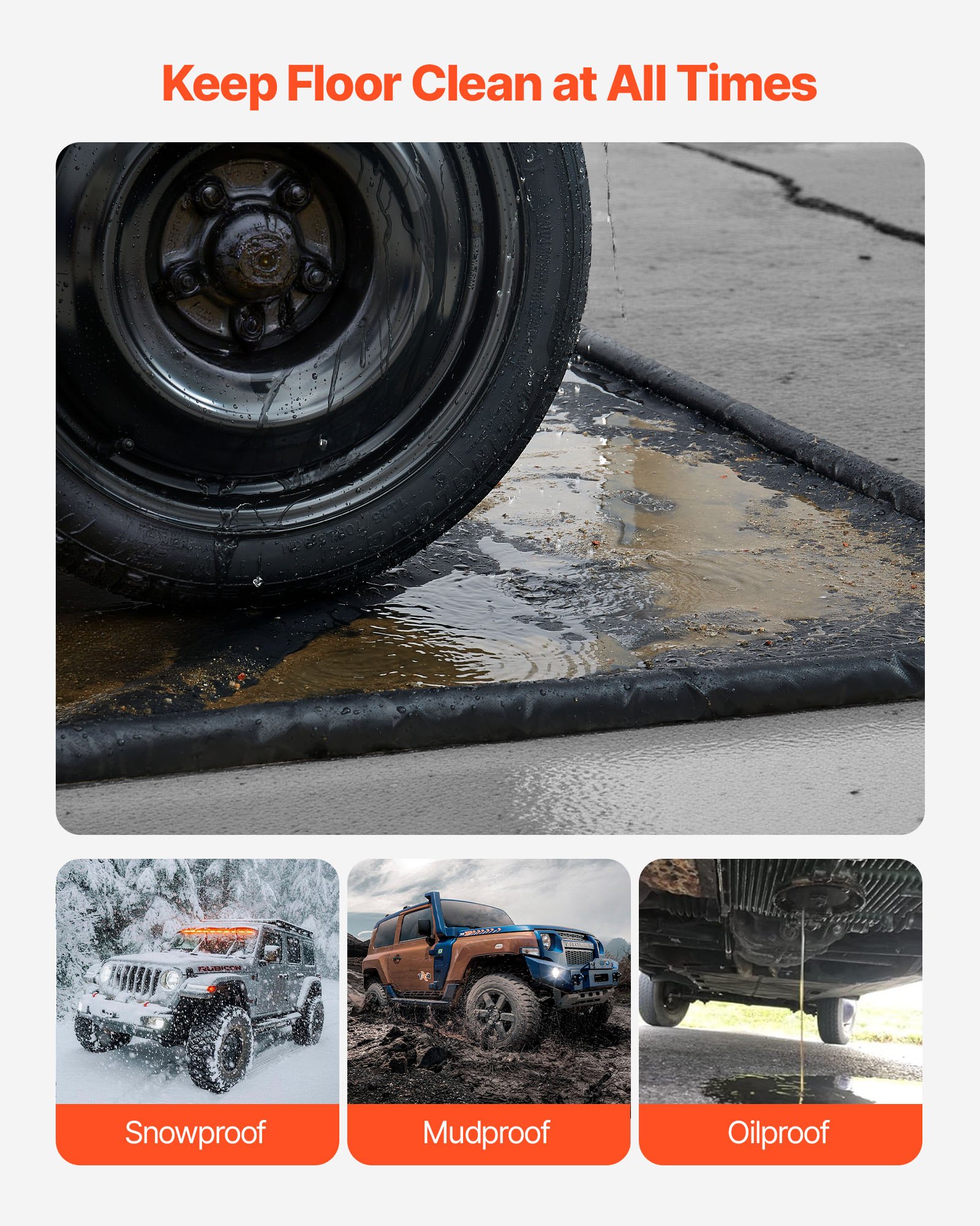 VEVOR PVC garagevloermat, antislip (2,6 x 6,1 x 0,03 m) met wisser, duurzaam en waterdicht, vloerbescherming tegen sneeuw, regen en modder, zwart