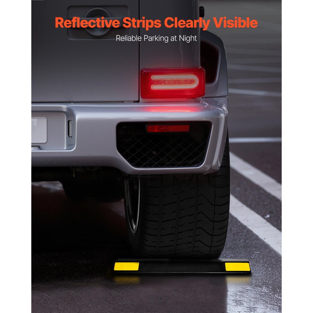 VEVOR Parkeerstoppers Wielstoppers 2 stuks (446 x 90 x 32 mm) Parkeerhulp Parkeerbegrenzer met reflecterende strips, Parkeerbarrière van PP voor personenauto's, bestelwagens, vrachtwagens, wielgeleider, parkeerbegrenzer