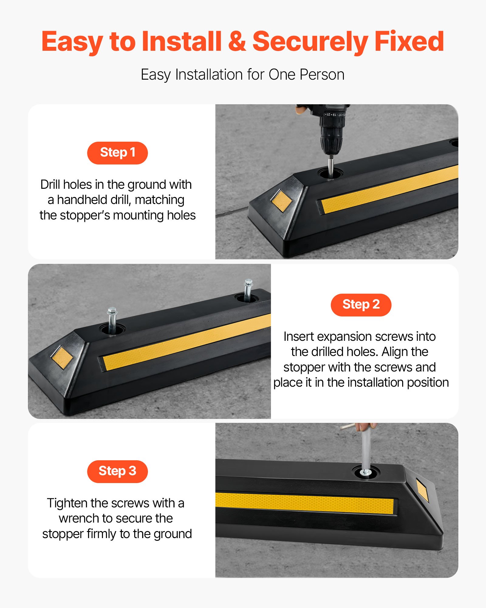 VEVOR Parkeerstoppers, Wielstoppers, 2 stuks, 548 x 158 x 94 mm, Parkeerhulp, Parkeerbegrenzer met reflecterende strips, Rubberen parkeerbarrière voor auto's, bestelwagens, vrachtwagens, Wielgeleider, Parkeerbegrenzer