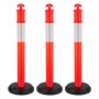 VEVOR 3 Pack Traffic Delineator Posts, 1140 mm Traffic Safety Cones with Fillable Base and Reflective Strips, Heavy Duty Delineator Posts for Construction Site, Parking Lot, Crowd Control, Red