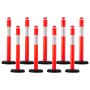 VEVOR Verkeersafbakeningspalen 9 stuks (114 cm) met vulbare voet en reflecterende strips, waarschuwingspalen voor bouwplaatsen, parkeerterreinen, dranghekken, rood